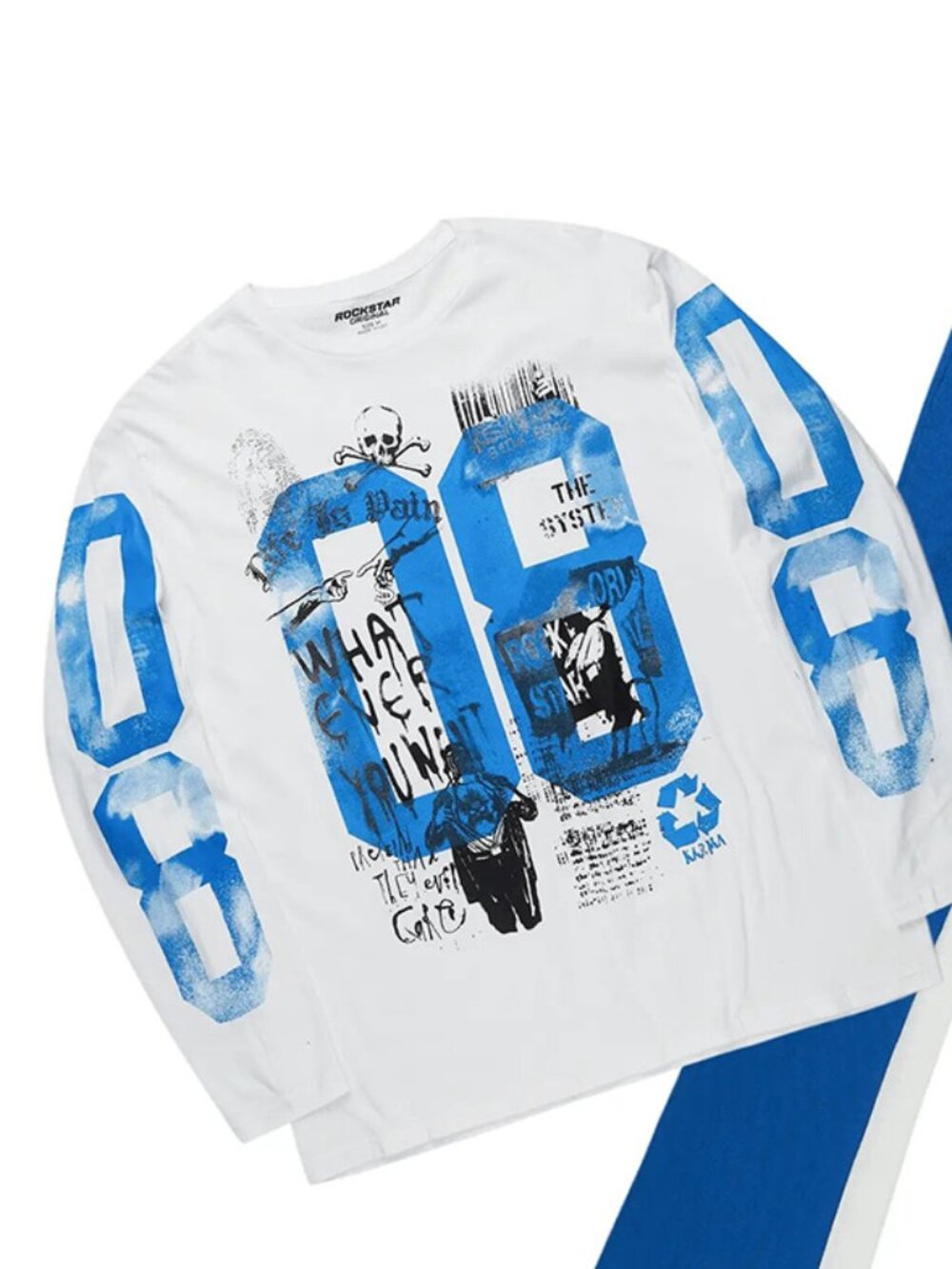 Rockstar Original Long Sleeve Tee in white and blue